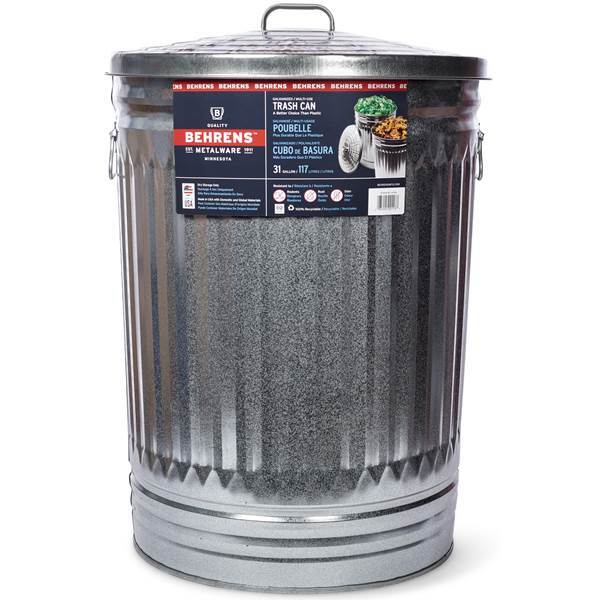 Behrens 31 Gal. Galvanized Steel Round Metal Household Trash Can