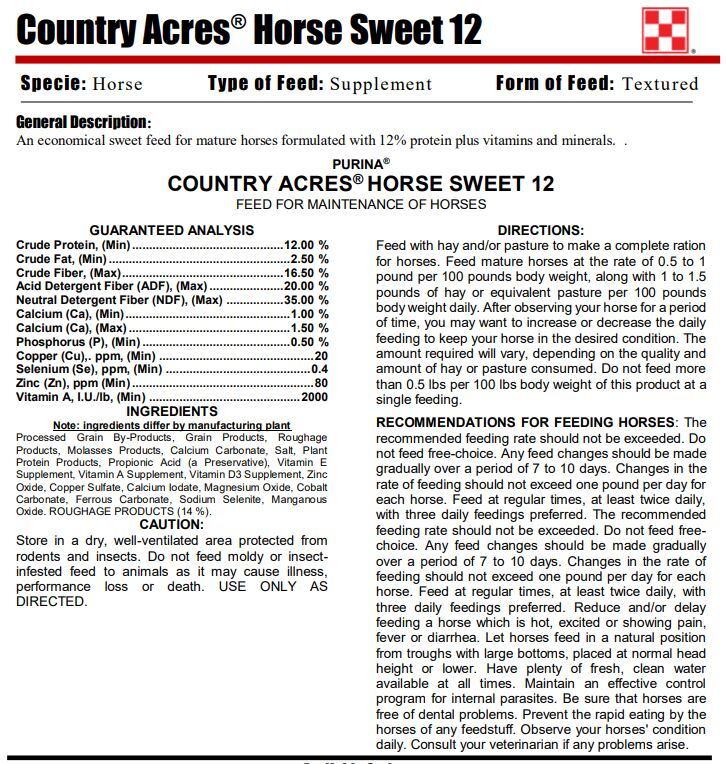 Country Acres Horse Sweet 12 Textured 50 Wineingers Country Feed